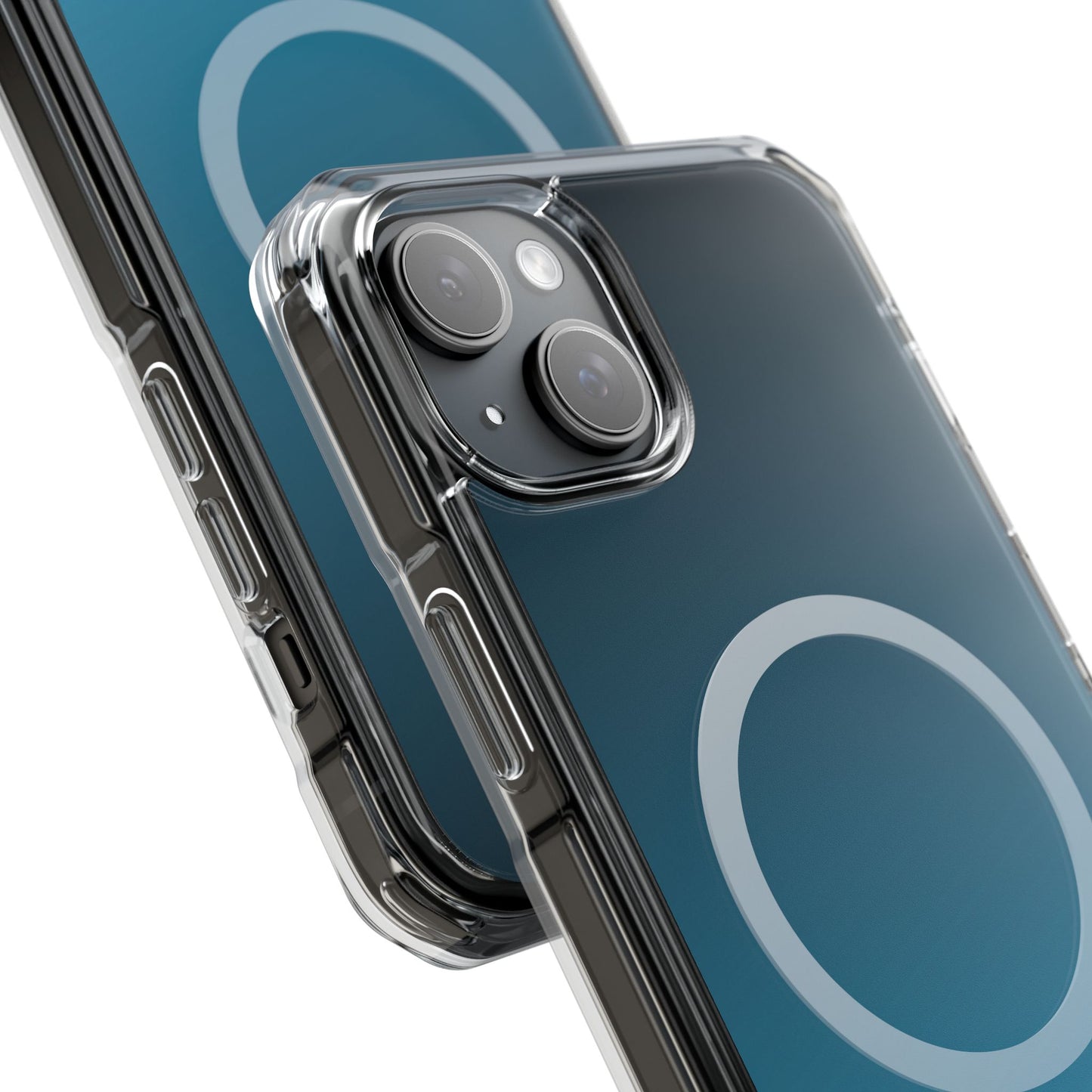 iPhone 14 / iPhone 15 系列渐层天蓝色磁性透明防冲击手机壳