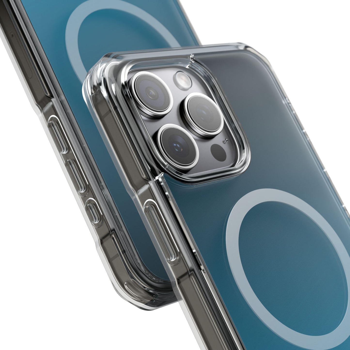 iPhone 14 / iPhone 15 系列渐层天蓝色磁性透明防冲击手机壳