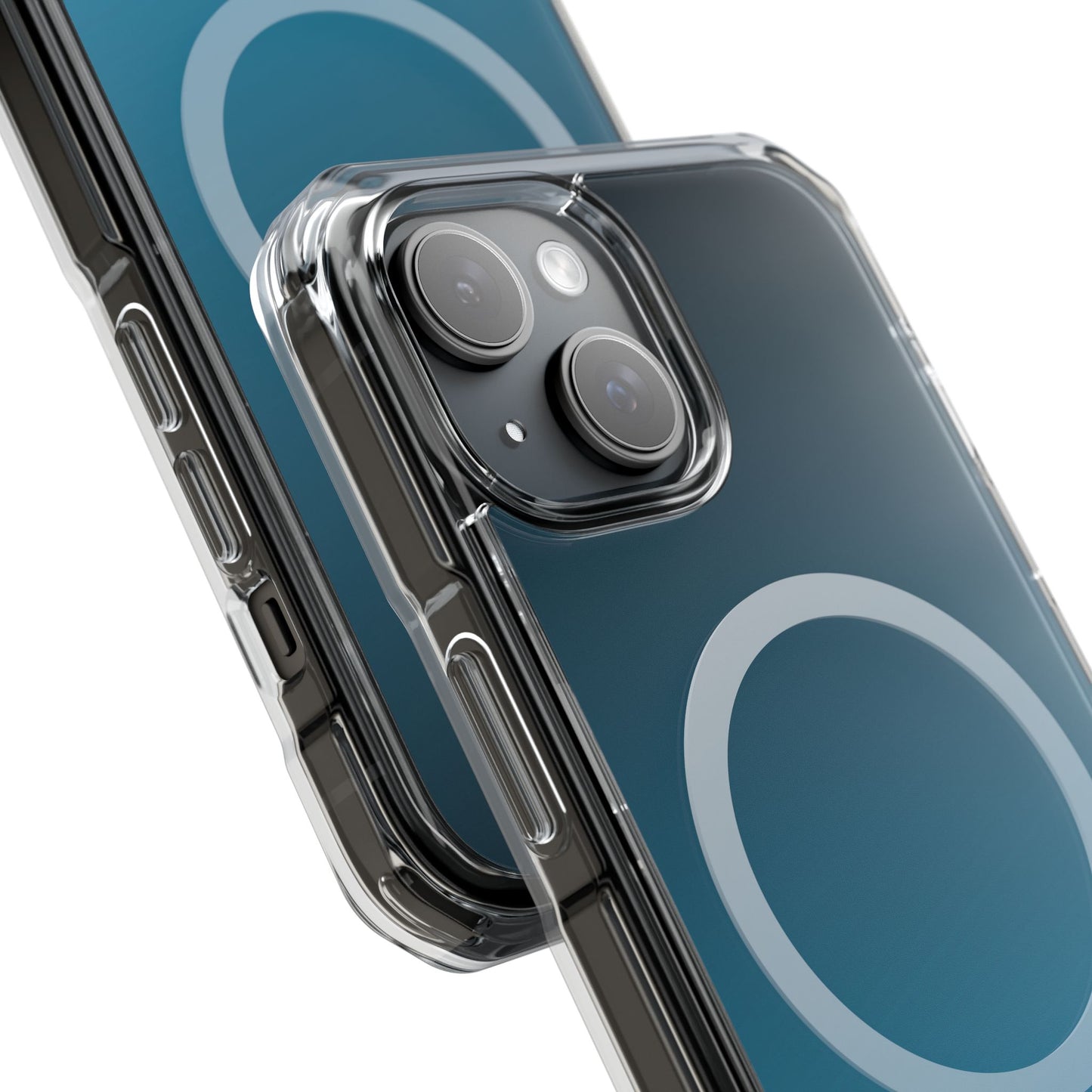 iPhone 14 / iPhone 15 系列渐层天蓝色磁性透明防冲击手机壳