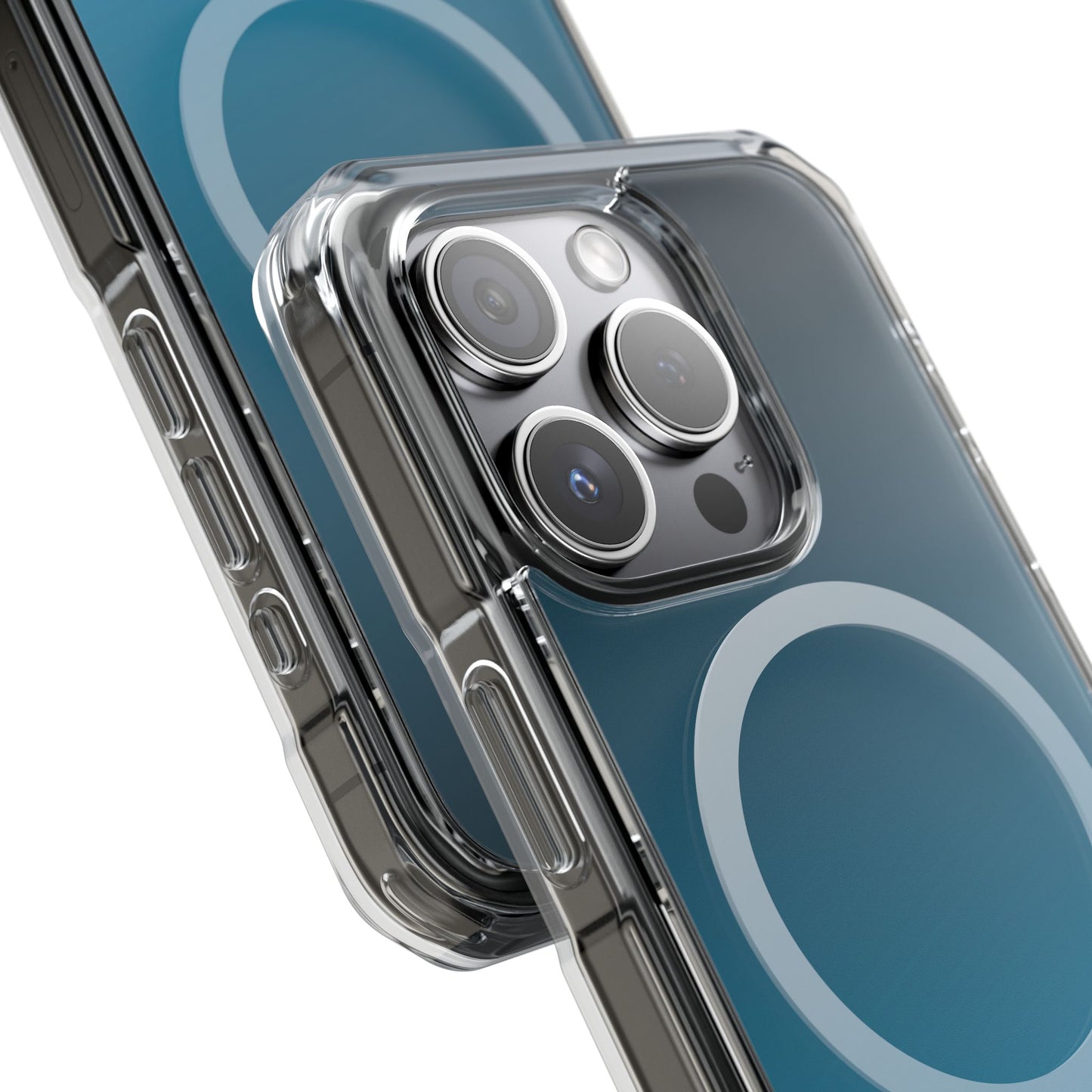 iPhone 14 / iPhone 15 系列渐层天蓝色磁性透明防冲击手机壳