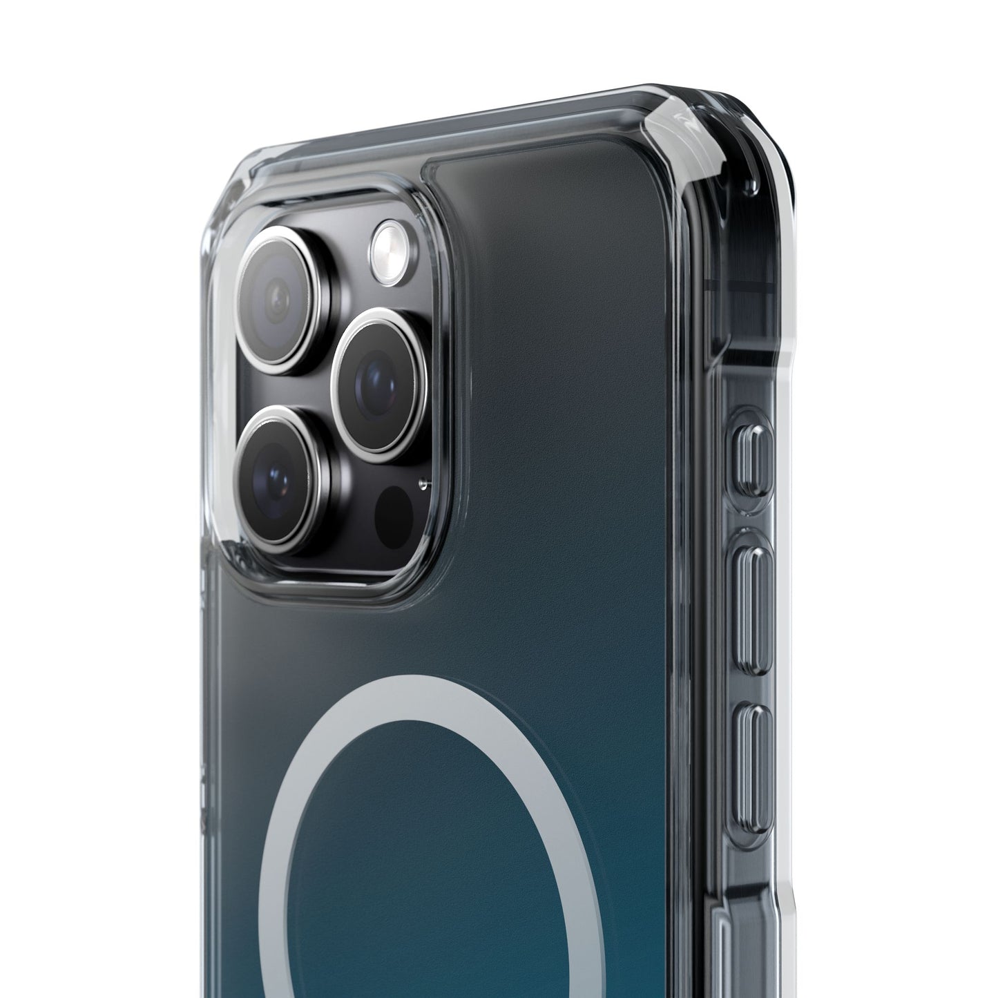 iPhone 14 / iPhone 15 系列渐层天蓝色磁性透明防冲击手机壳
