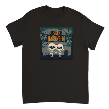 Happy Halloween Lovely Couple Skeleton Heavyweight Unisex Crewneck T-shirt