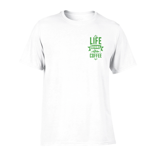Life begins after coffee | Performance Unisex Crewneck T-shirt