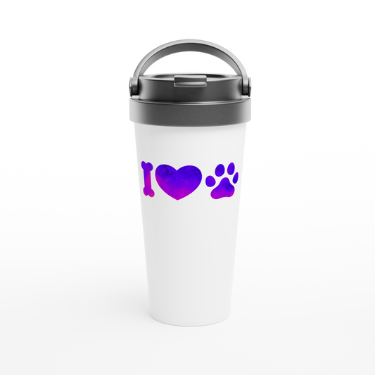 我喜欢狗紫色渐变白色 15 盎司不锈钢旅行杯