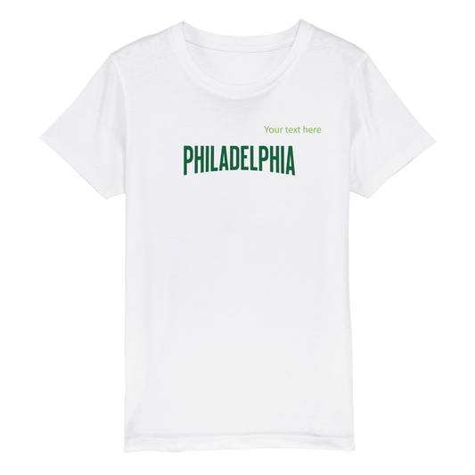Philadelphia in Kelly Green custom text | Organic Kids Crewneck T-shirt