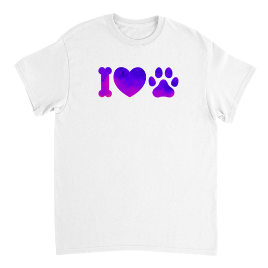 我爱狗紫色渐变重磅男女通用圆领 T 恤