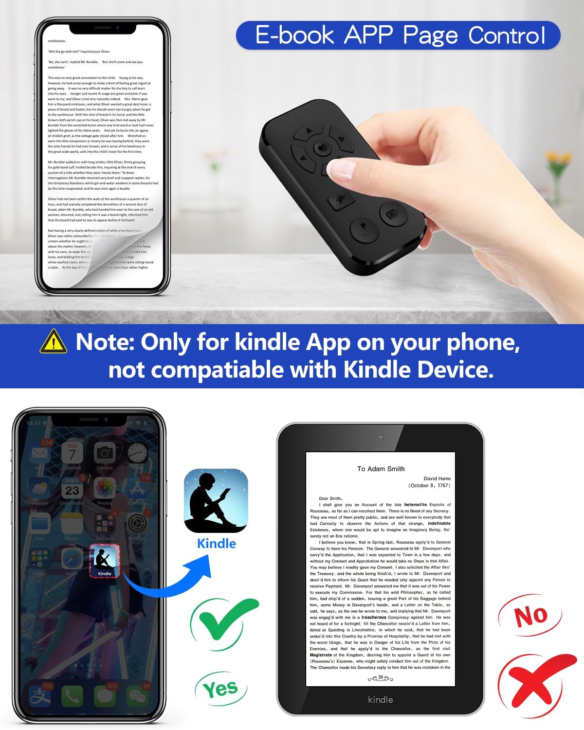 TikTok Scrolling Remote Control for iPhone and Android Smartphone | Bluetooth Page Turner for Kindle e-Book App | Camera Photo Taking and Video Recording