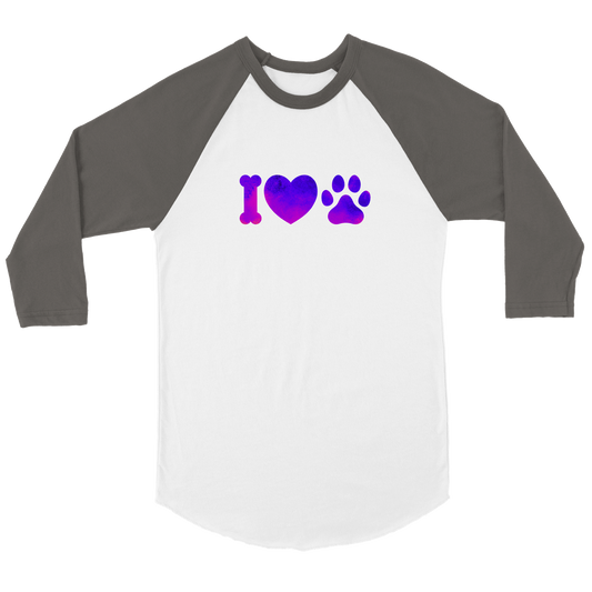 I love dogs in purple gradient Unisex 3/4 sleeve Raglan T-shirt