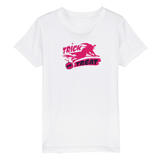 Trick or Treat - Pink Witch Organic Kids Crewneck T-shirt