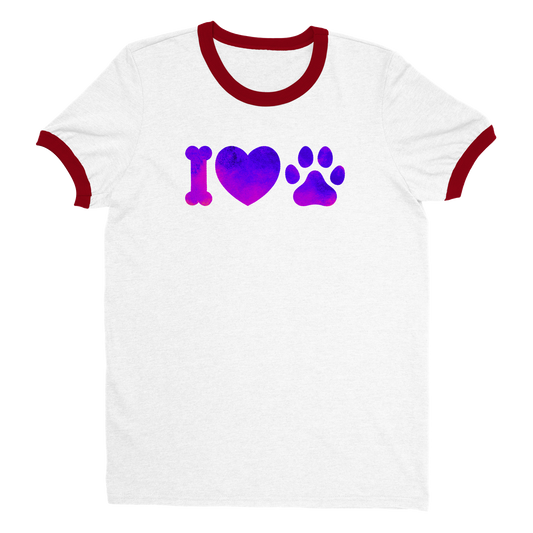 我爱狗穿着紫色渐变中性林格 T 恤