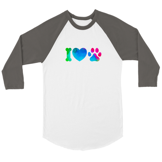 I love dogs in green gradient Unisex 3/4 sleeve Raglan T-shirt