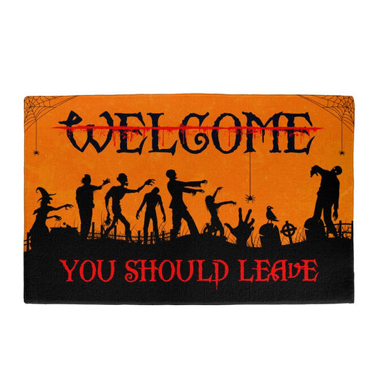 You Should Leave Halloween Welcome Door Mat – Spooky Fun Decor