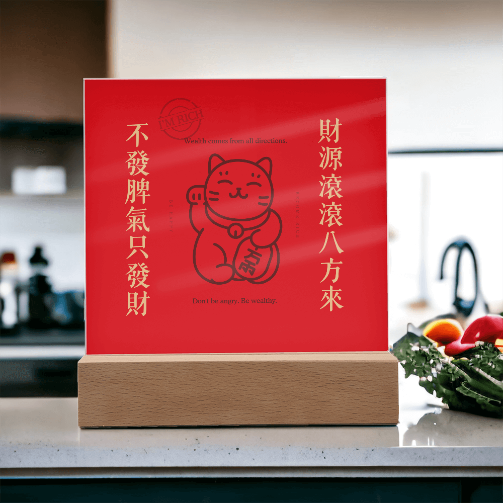 Maneki Neko (Lucky Cat) Acrylic Plaque – Wealth Comes From All Directions